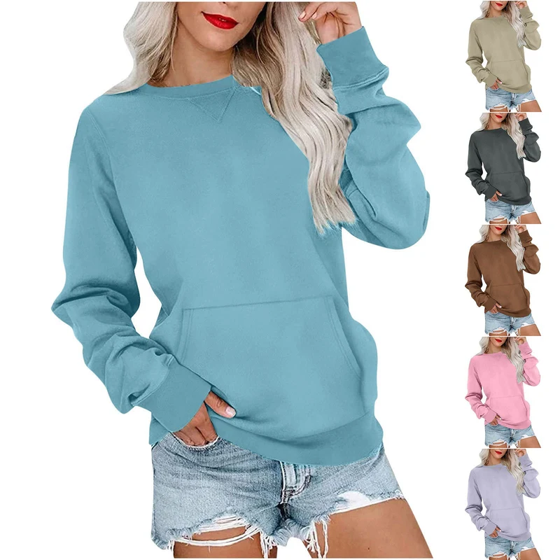 Damen Lockeres Sweatshirt mit Rundhalsausschnitt und Kängurutasche Nord Taschen