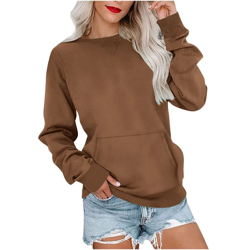 Damen Lockeres Sweatshirt mit Rundhalsausschnitt und Kängurutasche Nord Taschen