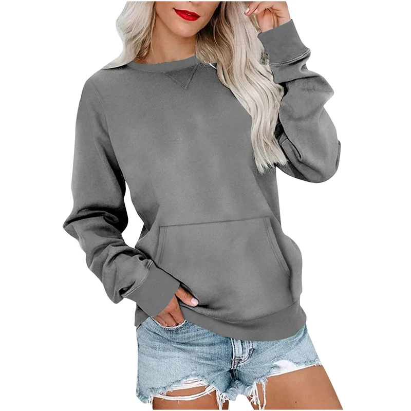 Damen Lockeres Sweatshirt mit Rundhalsausschnitt und Kängurutasche Nord Taschen