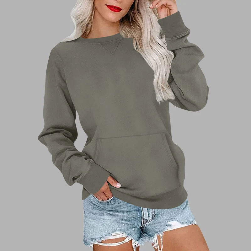 Damen Lockeres Sweatshirt mit Rundhalsausschnitt und Kängurutasche Nord Taschen