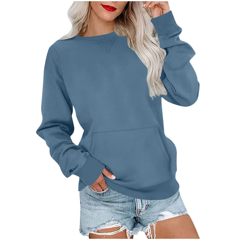 Damen Lockeres Sweatshirt mit Rundhalsausschnitt und Kängurutasche Nord Taschen