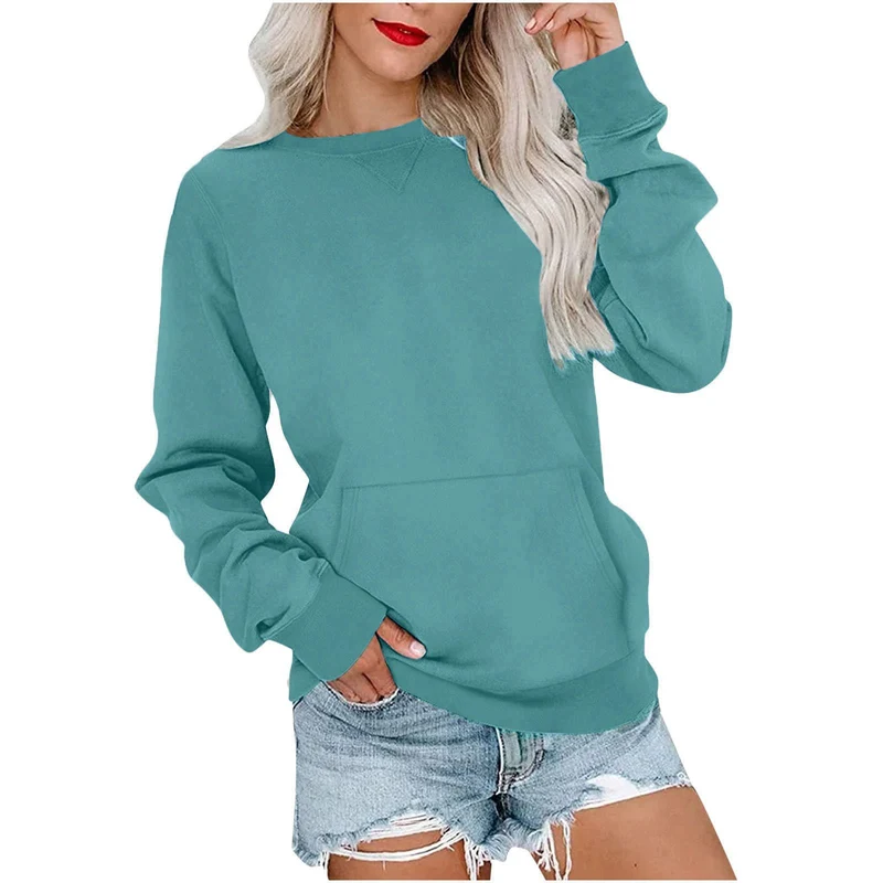 Damen Lockeres Sweatshirt mit Rundhalsausschnitt und Kängurutasche Nord Taschen