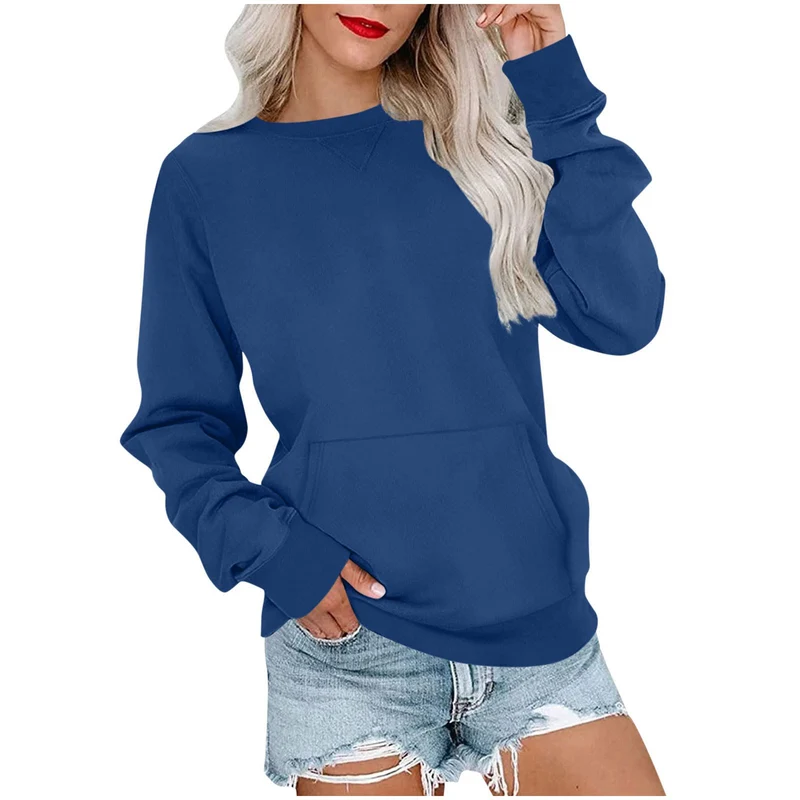 Damen Lockeres Sweatshirt mit Rundhalsausschnitt und Kängurutasche Nord Taschen