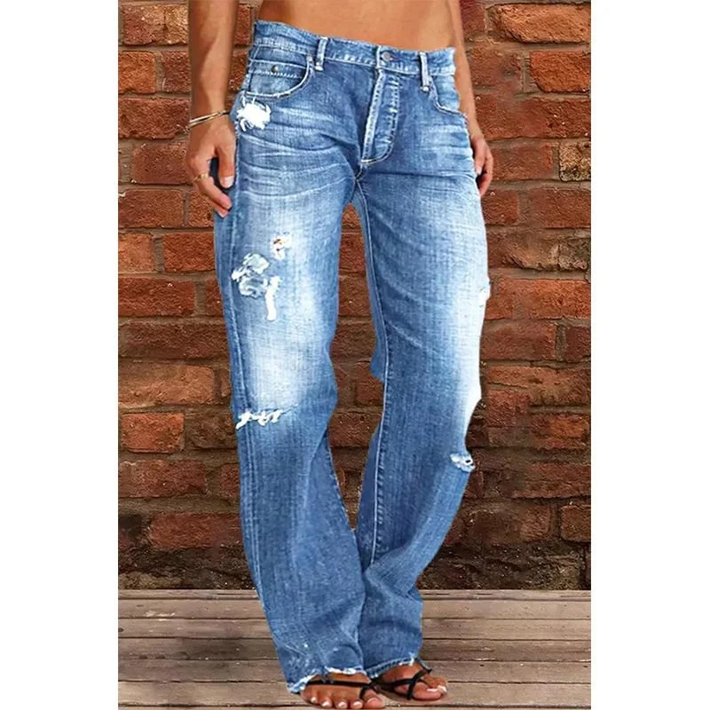 Damen Lockere Destroyed-Jeans mit weitem Bein und niedriger Taille Nord Taschen