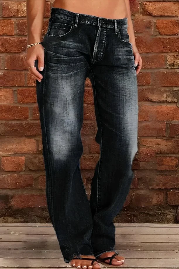 Damen Lockere Destroyed-Jeans mit weitem Bein und niedriger Taille Nord Taschen