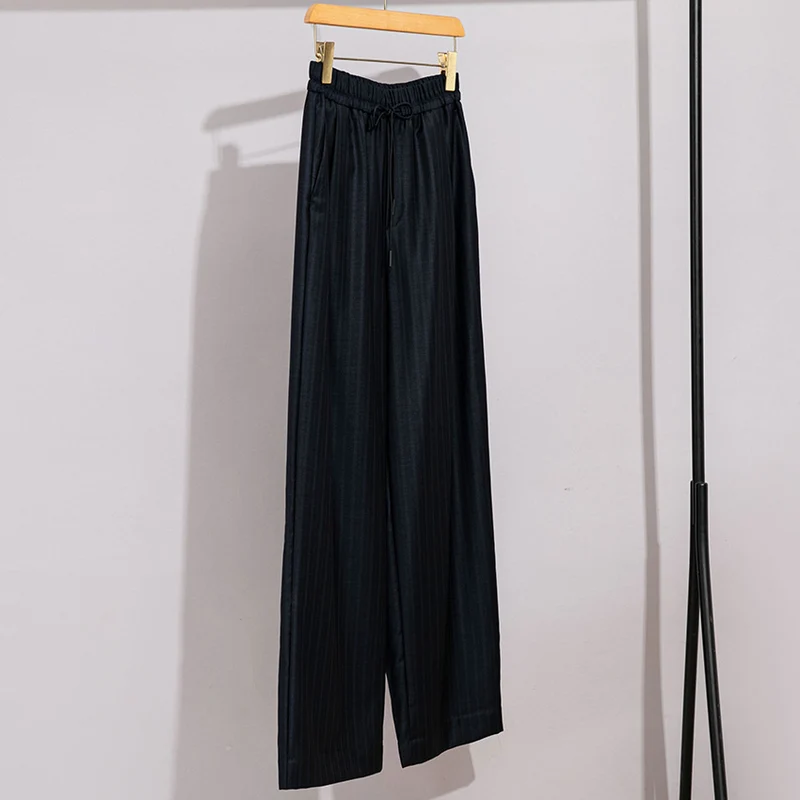 Damen weite Palazzo-Hose mit elastischem Bund und Tunnelzug Nord Taschen
