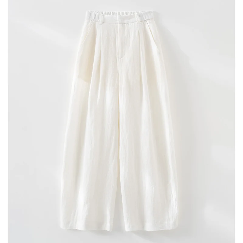 Damen Weite Leinenhose mit hoher Taille, Bundfalten und legerer Palazzosilhouette Nord Taschen