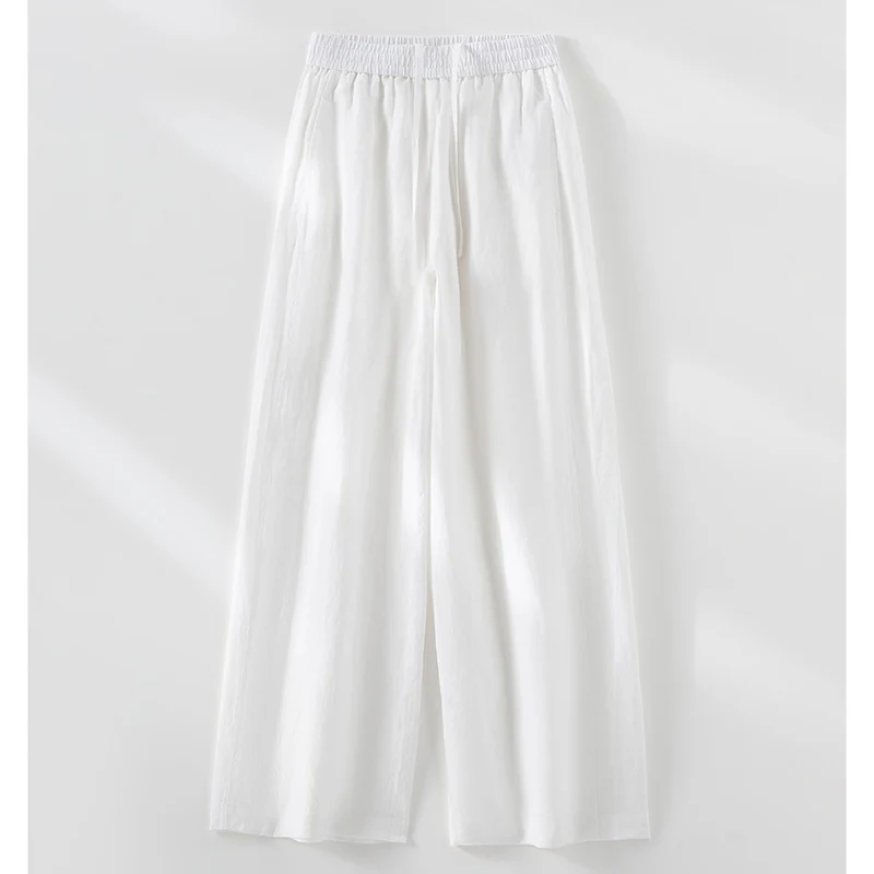 Damen Weite Leinen‑Optik Palazzohose mit elastischem Bund und fließender Silhouette Nord Taschen