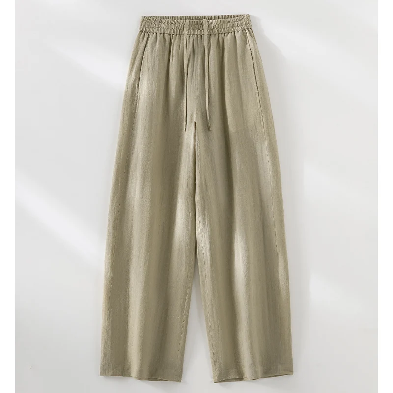 Damen Weite Leinen‑Optik Palazzohose mit elastischem Bund und fließender Silhouette Nord Taschen