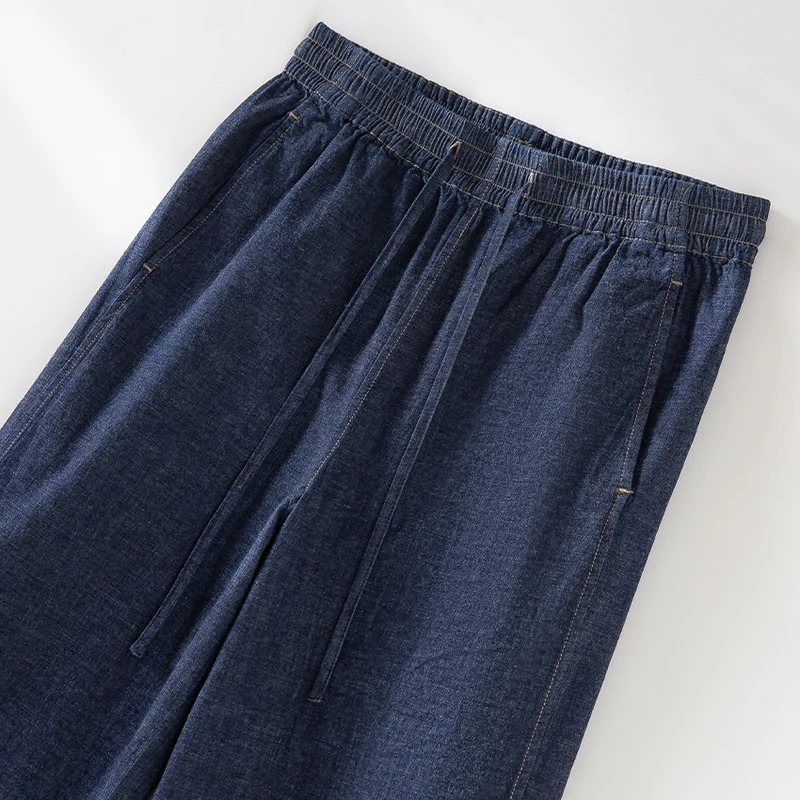 Damen Weite Jeanshose mit elastischem Bund und Tunnelzug Nord Taschen