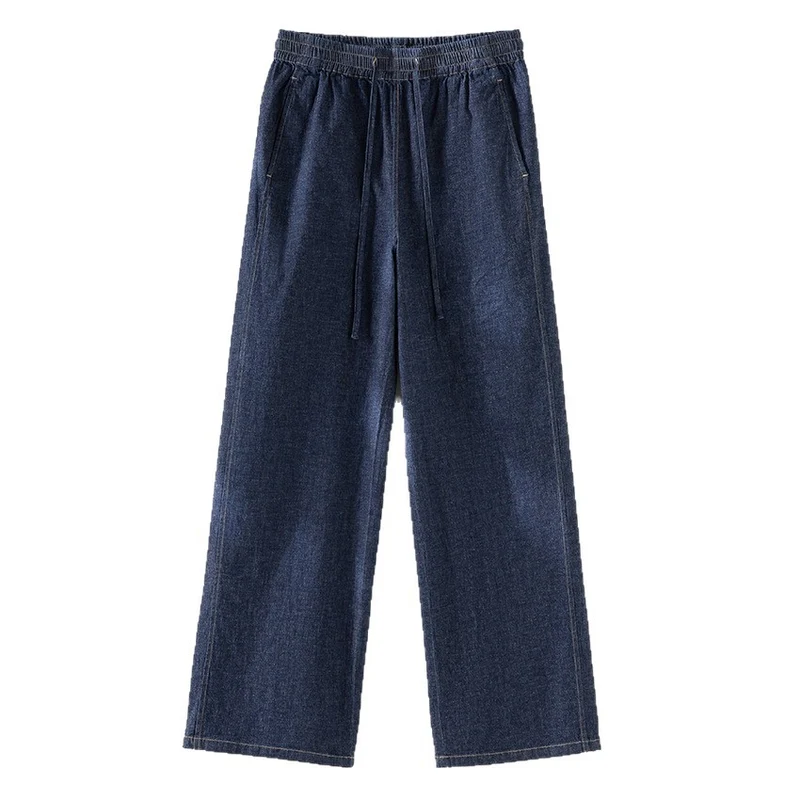 Damen Weite Jeanshose mit elastischem Bund und Tunnelzug Nord Taschen