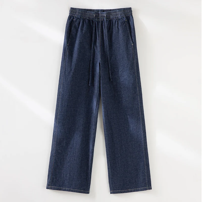 Damen Weite Jeanshose mit elastischem Bund und Tunnelzug Nord Taschen