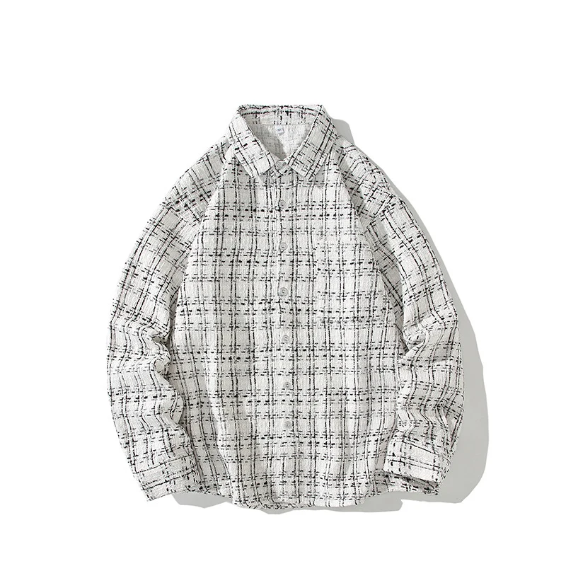 Herren Strukturierte Bouclé-Hemdjacke mit Karo-Jacquard und legerer Passform Nord Taschen