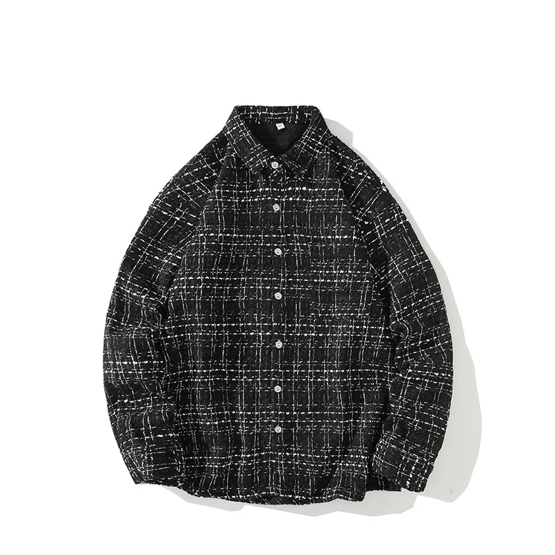 Herren Strukturierte Bouclé-Hemdjacke mit Karo-Jacquard und legerer Passform Nord Taschen