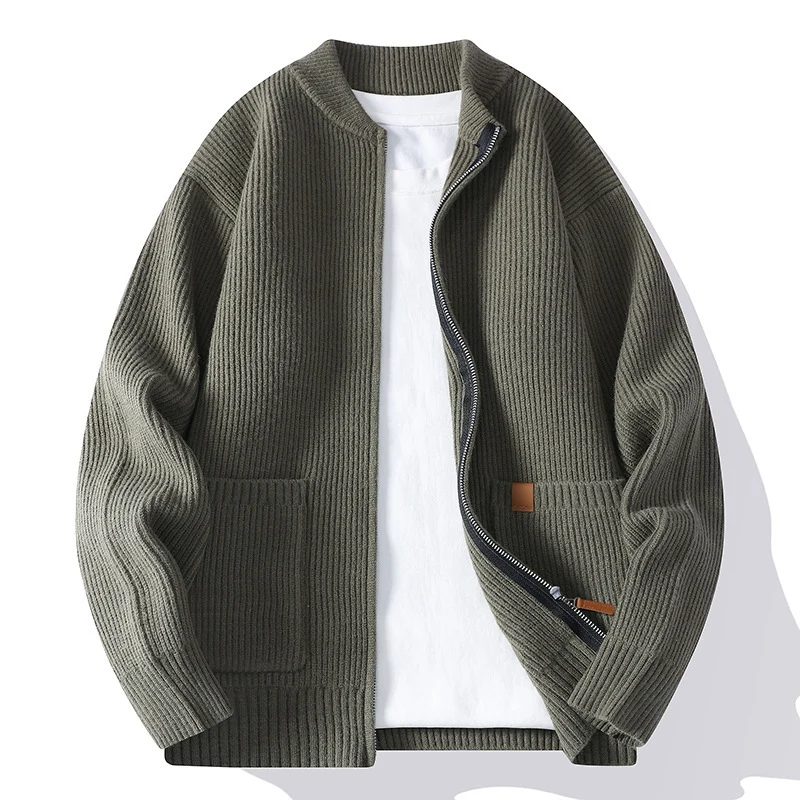 Herren Strukturierte Bomber-Strickjacke mit durchgehendem Metallreißverschluss und aufgesetzten Taschen Nord Taschen
