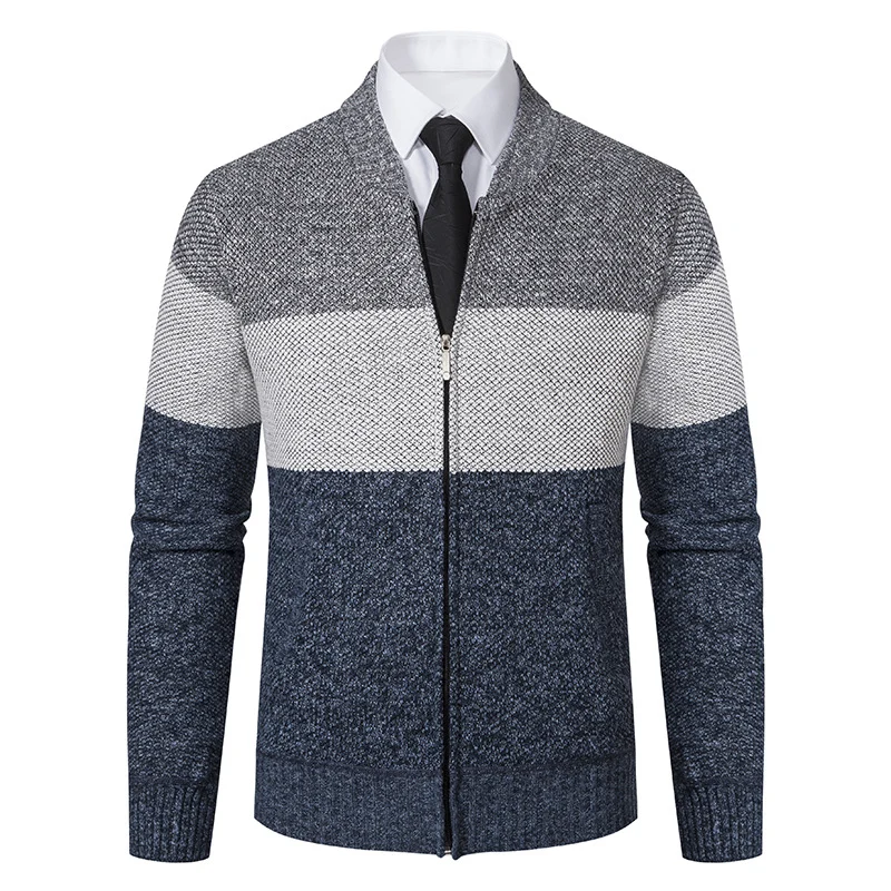 Herren Strukturierte Blockstreifen‑Strickjacke mit Frontzip, Stehkragen und Eingrifftaschen Nord Taschen