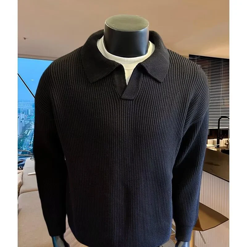 Herren Struktur-Strickpullover mit Polokragen und V‑Schlitz Nord Taschen