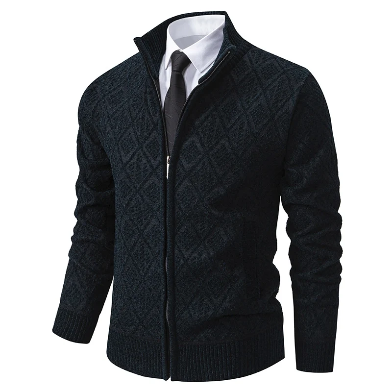 Herren Strickzipjacke mit Rautenmuster, Stehkragen und durchgehendem Reißverschluss Nord Taschen