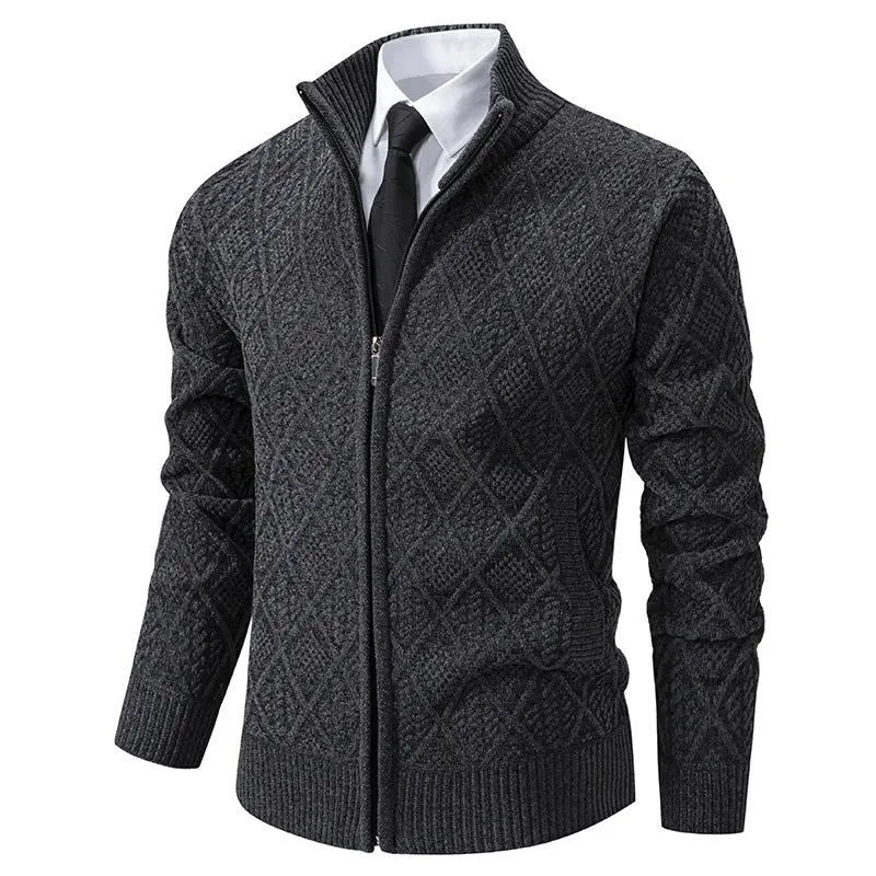 Herren Strickzipjacke mit Rautenmuster, Stehkragen und durchgehendem Reißverschluss Nord Taschen