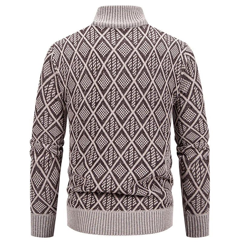 Herren Strickzipjacke mit Rautenmuster, Stehkragen und durchgehendem Reißverschluss Nord Taschen