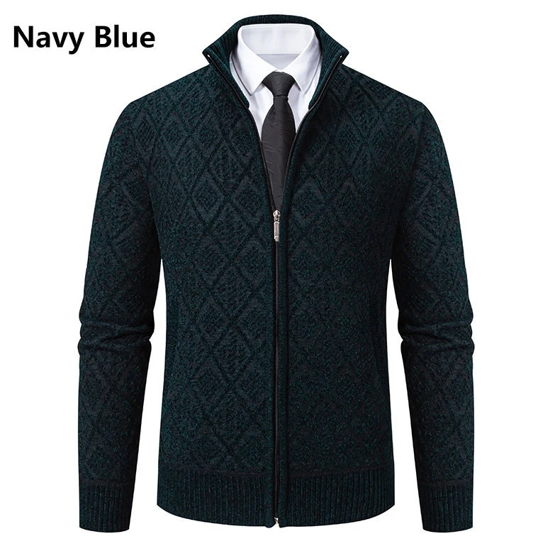 Herren Strickzipjacke mit Rautenmuster, Stehkragen und durchgehendem Reißverschluss Nord Taschen