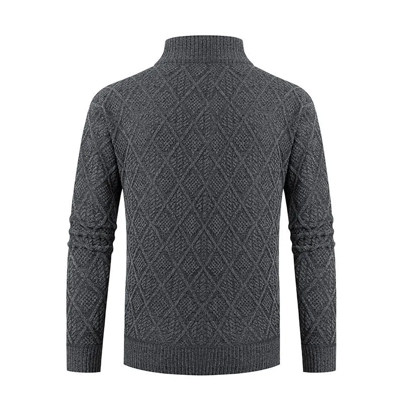 Herren Strickzipjacke mit Diamantjacquard, Stehkragen und Zweiwege-Reißverschluss Nord Taschen
