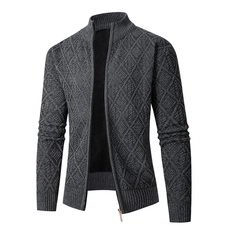 Herren Strickzipjacke mit Diamantjacquard, Stehkragen und Zweiwege-Reißverschluss Nord Taschen