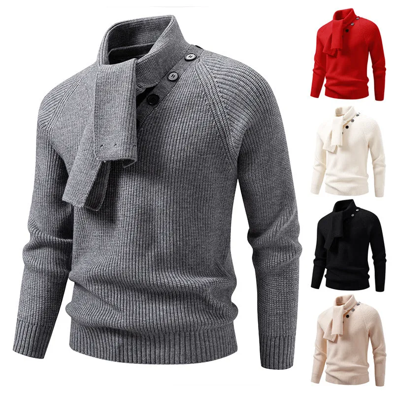 Herren Strickpullover mit integriertem Schlauchkragen-Schal und Knopfdetail Nord Taschen