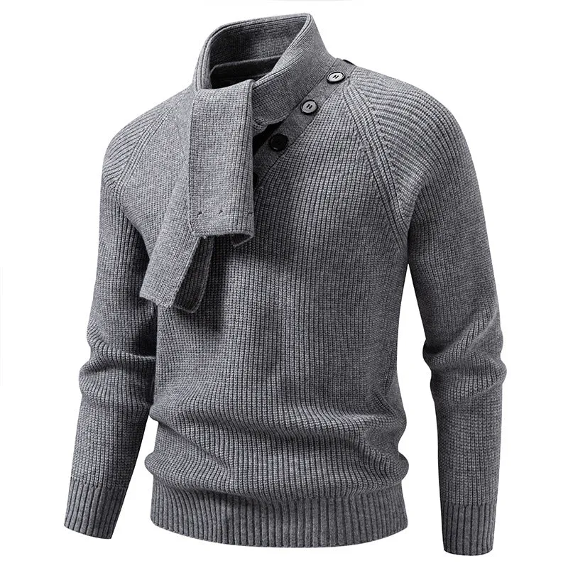 Herren Strickpullover mit integriertem Schlauchkragen-Schal und Knopfdetail Nord Taschen