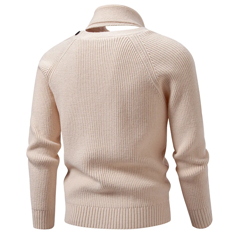 Herren Strickpullover mit integriertem Schlauchkragen-Schal und Knopfdetail Nord Taschen