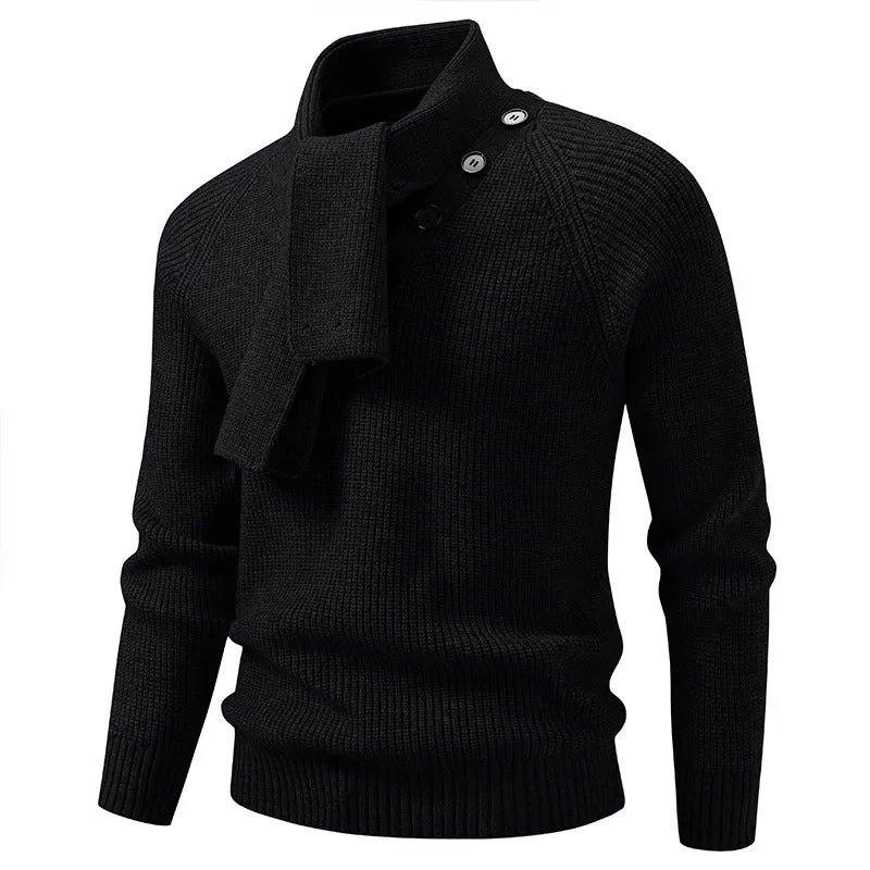 Herren Strickpullover mit integriertem Schlauchkragen-Schal und Knopfdetail Nord Taschen