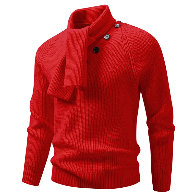 Herren Strickpullover mit integriertem Schlauchkragen-Schal und Knopfdetail Nord Taschen