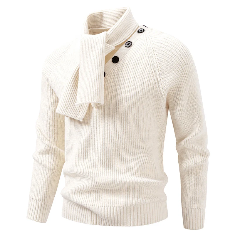 Herren Strickpullover mit integriertem Schlauchkragen-Schal und Knopfdetail Nord Taschen