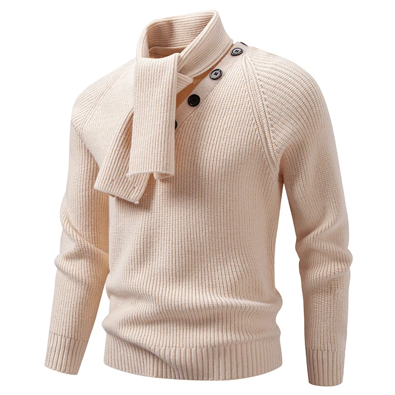 Herren Strickpullover mit integriertem Schlauchkragen-Schal und Knopfdetail Nord Taschen