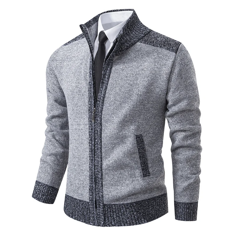 Herren Strickjacke mit Reißverschluss, Stehkragen und kontrastbesetzten Schultern Nord Taschen