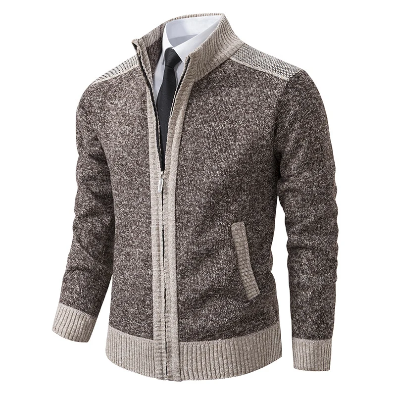 Herren Strickjacke mit Reißverschluss, Stehkragen und kontrastbesetzten Schultern Nord Taschen