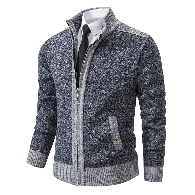 Herren Strickjacke mit Reißverschluss, Stehkragen und kontrastbesetzten Schultern Nord Taschen