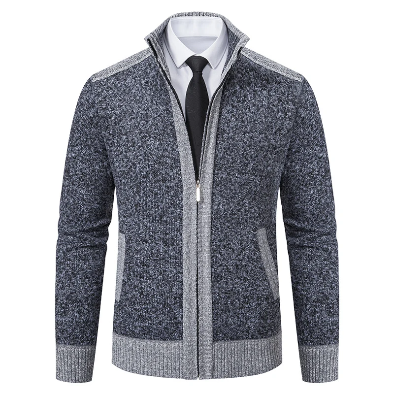 Herren Strickjacke mit Reißverschluss, Stehkragen und kontrastbesetzten Schultern Nord Taschen