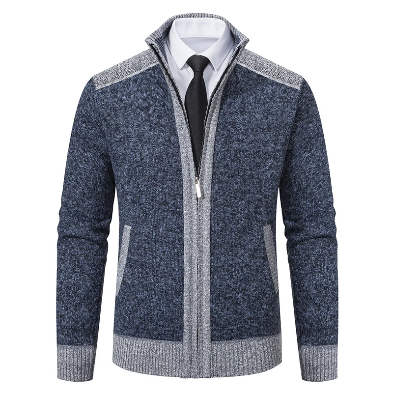 Herren Strickjacke mit Reißverschluss, Stehkragen und kontrastbesetzten Schultern Nord Taschen