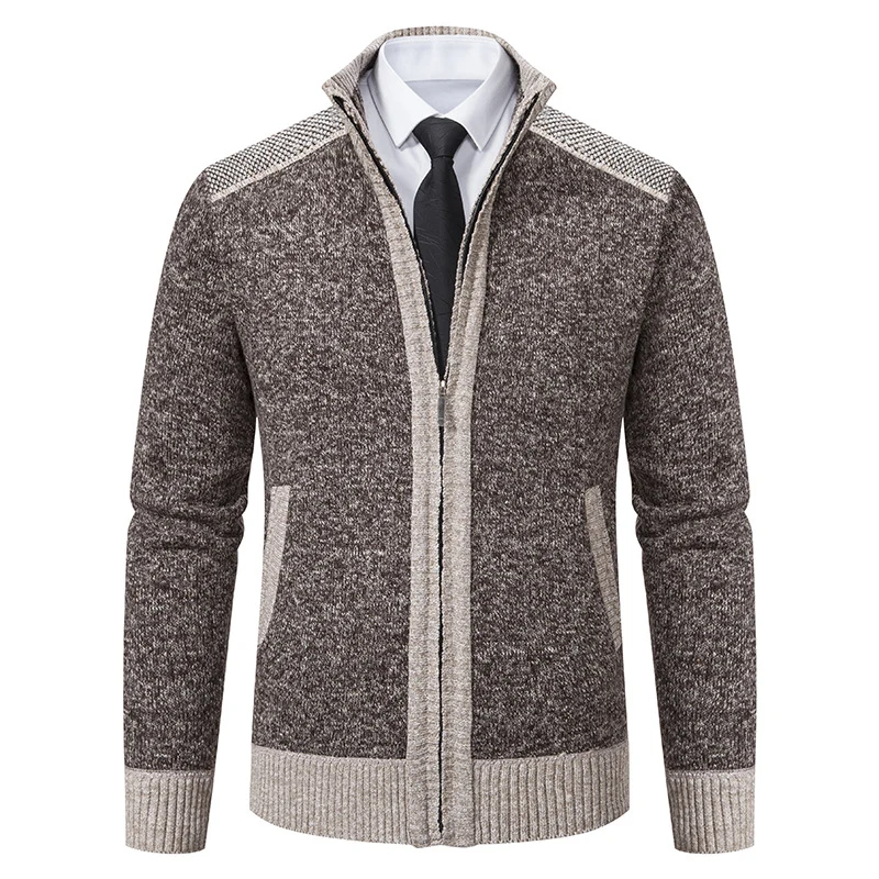 Herren Strickjacke mit Reißverschluss, Stehkragen und kontrastbesetzten Schultern Nord Taschen