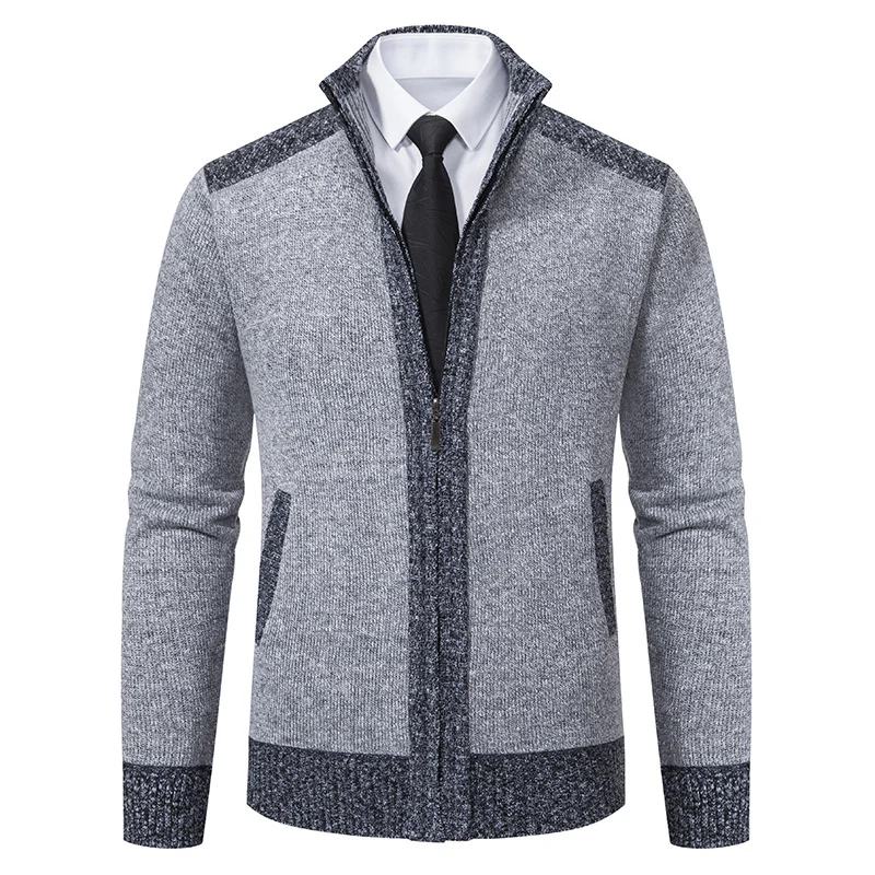 Herren Strickjacke mit Reißverschluss, Stehkragen und kontrastbesetzten Schultern Nord Taschen