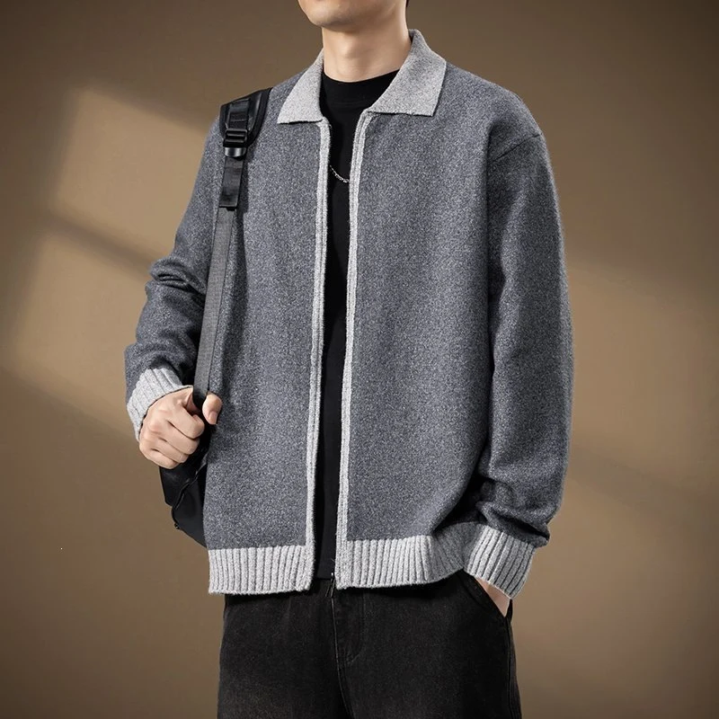 Herren Strickjacke mit durchgehendem Reißverschluss und kontrastgeripptem Saum Nord Taschen