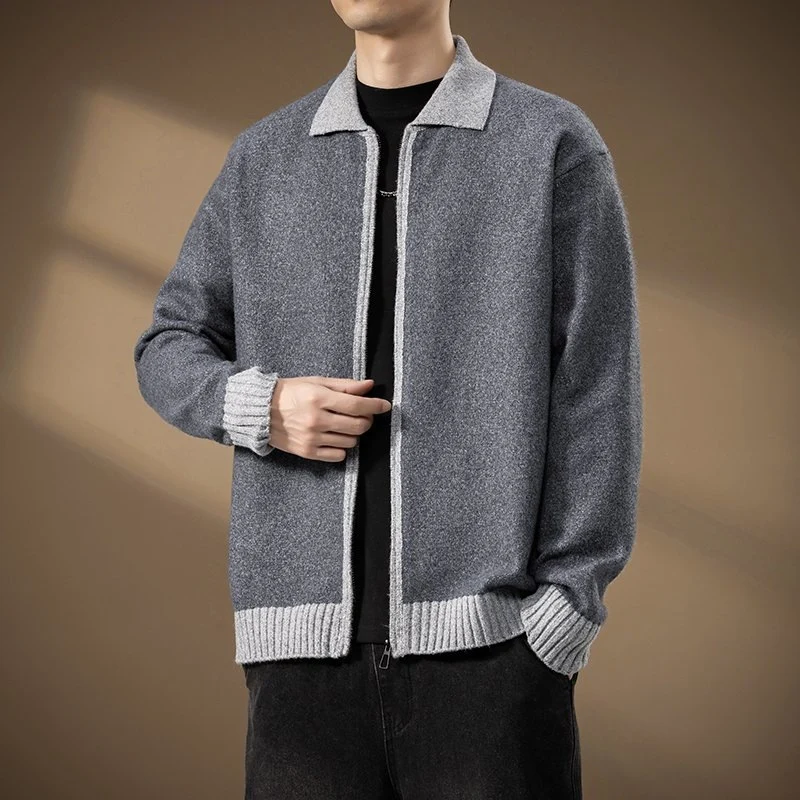 Herren Strickjacke mit durchgehendem Reißverschluss und kontrastgeripptem Saum Nord Taschen