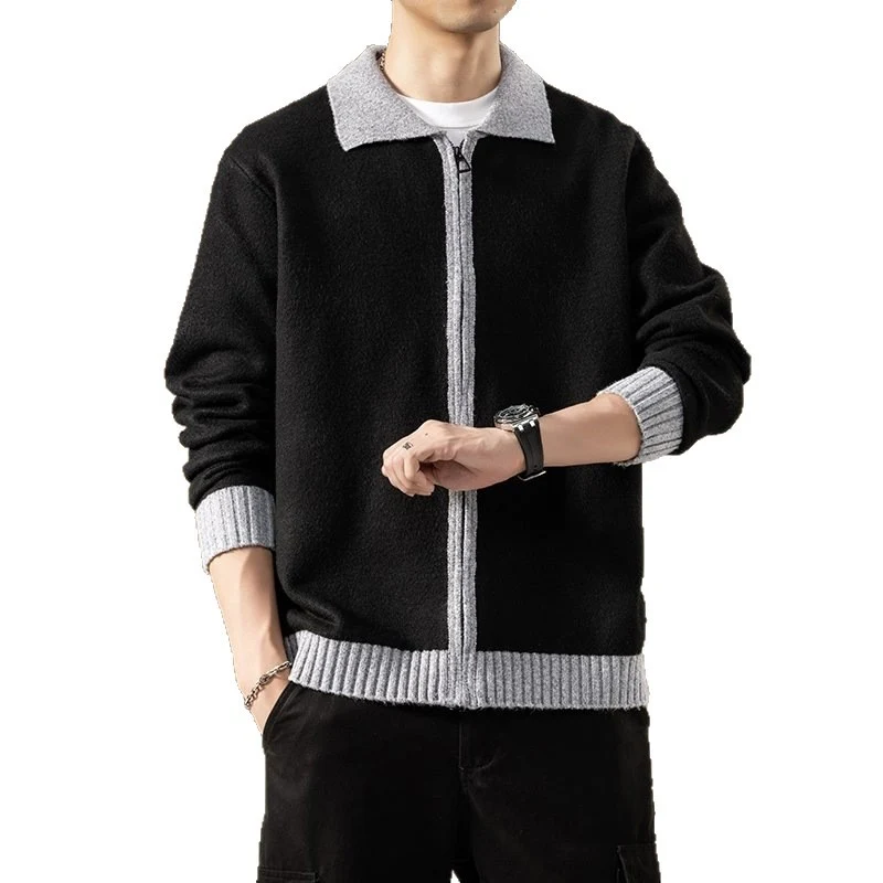 Herren Strickjacke mit durchgehendem Reißverschluss und kontrastgeripptem Saum Nord Taschen