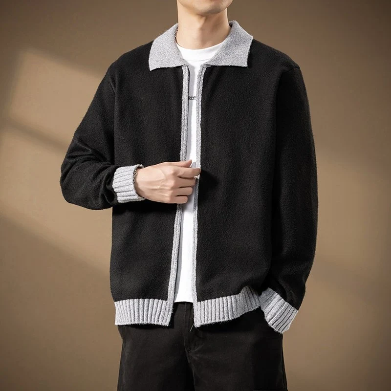 Herren Strickjacke mit durchgehendem Reißverschluss und kontrastgeripptem Saum Nord Taschen
