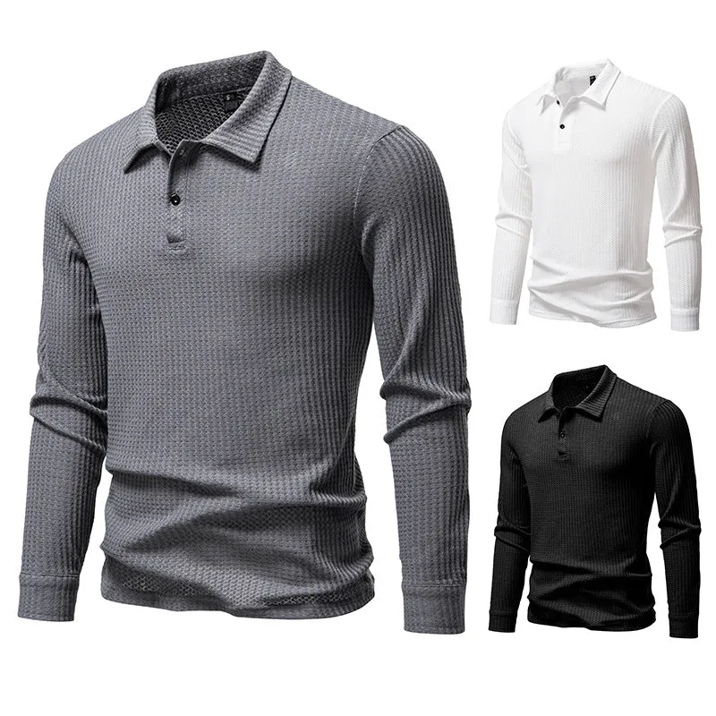 Herren Waffelstrick-Poloshirt mit Halbknopfleiste und Hemdkragen Nord Taschen