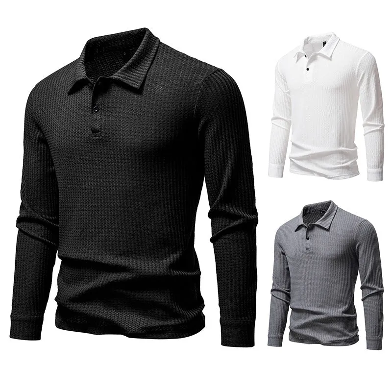 Herren Waffelstrick-Poloshirt mit Halbknopfleiste und Hemdkragen Nord Taschen