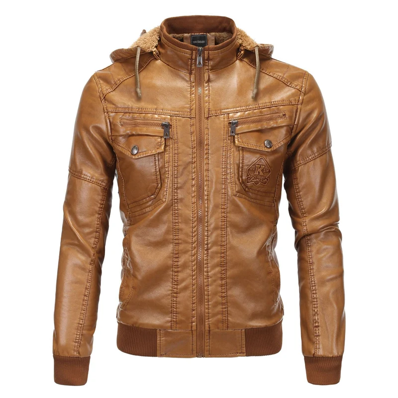 Herren Vintage-inspirierte Kunstleder-Bomberjacke mit Teddyfutter, Stehkragen und Brusttaschen Nord Taschen