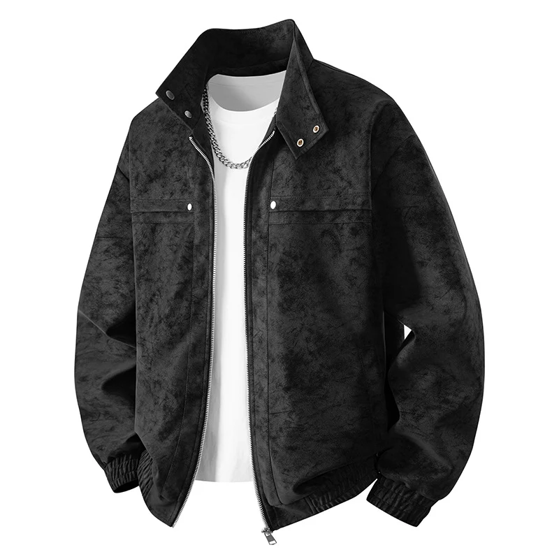 Herren Veloursleder‑Optik Bomberjacke mit Stehkragen, Reißverschluss und elastischem Saum Nord Taschen