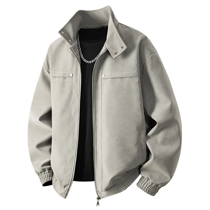Herren Veloursleder‑Optik Bomberjacke mit Stehkragen, Reißverschluss und elastischem Saum Nord Taschen